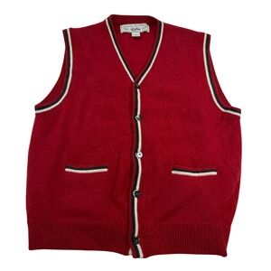 GAP Lambswool Red Sweater Vest - Men's L Button Front Varsity Trim 90s Vtg
